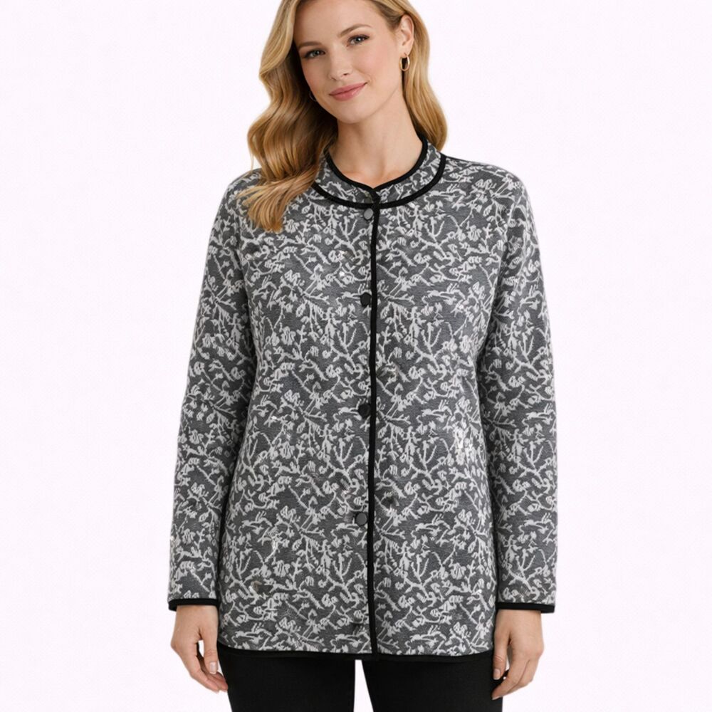 Exclusively Misook Long Sleeve Metallic Thread Jacket 1X